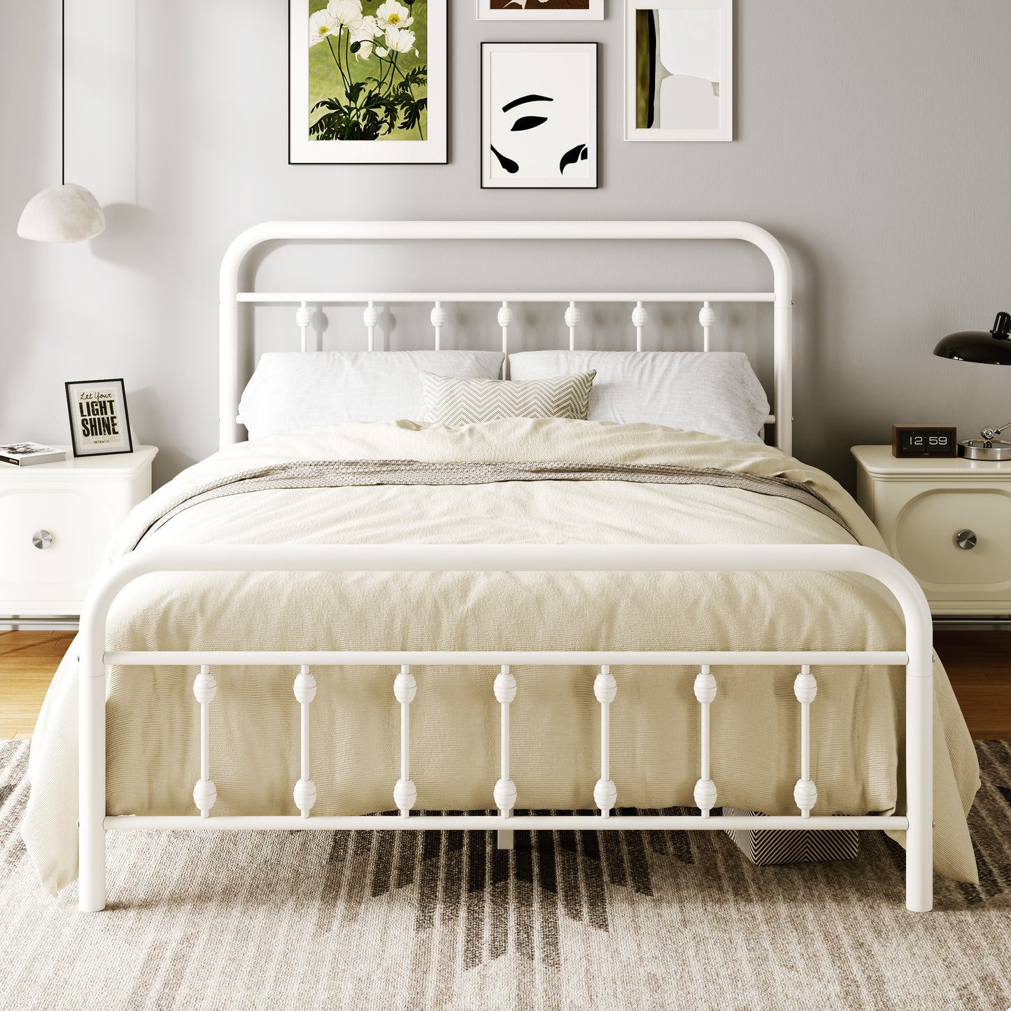 Amolife Metal Platform Bed Frame with Vintage Metal Headboard and 12.6" Under-Bed Storage