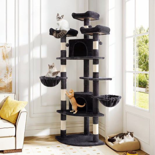 Amolife 73.6" Extra Large Corner Cat Tree, Fan-Shaped Tower with Scratching Posts & Condo House for Indoor Cats