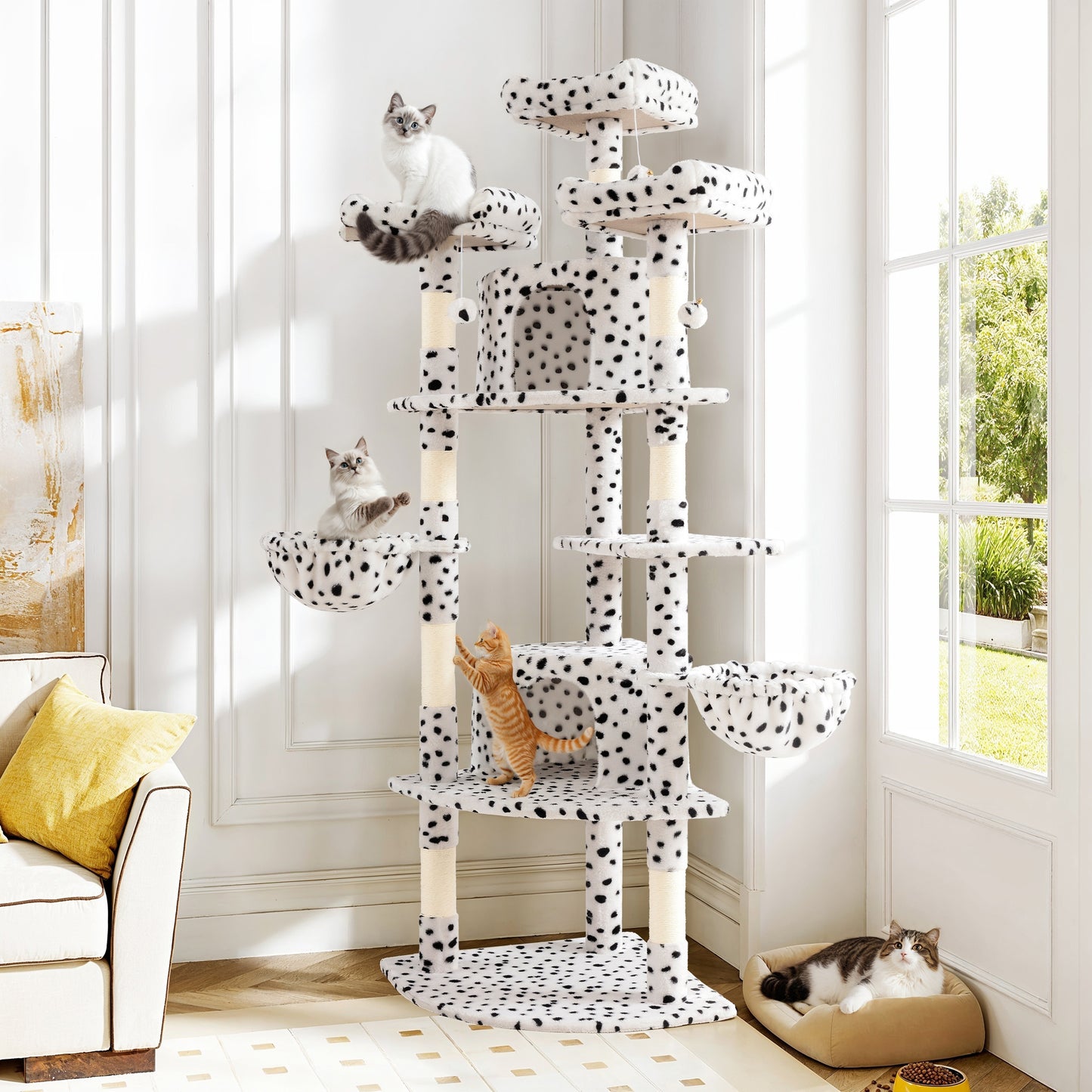 Amolife 73.6" Extra Large Corner Cat Tree, Fan-Shaped Tower with Scratching Posts & Condo House for Indoor Cats
