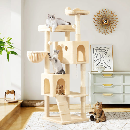 Amolife 63.98" Large Cat Tree and Tower with Stair, Condo House & Scratching Posts for Indoor Cats