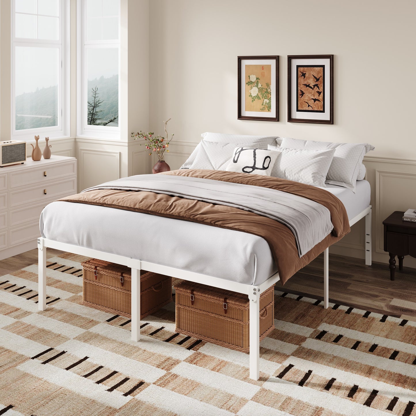 Amolife Heavy Duty 18'' Metal Platform Bed Frame with Ample Under Bed Storage Space