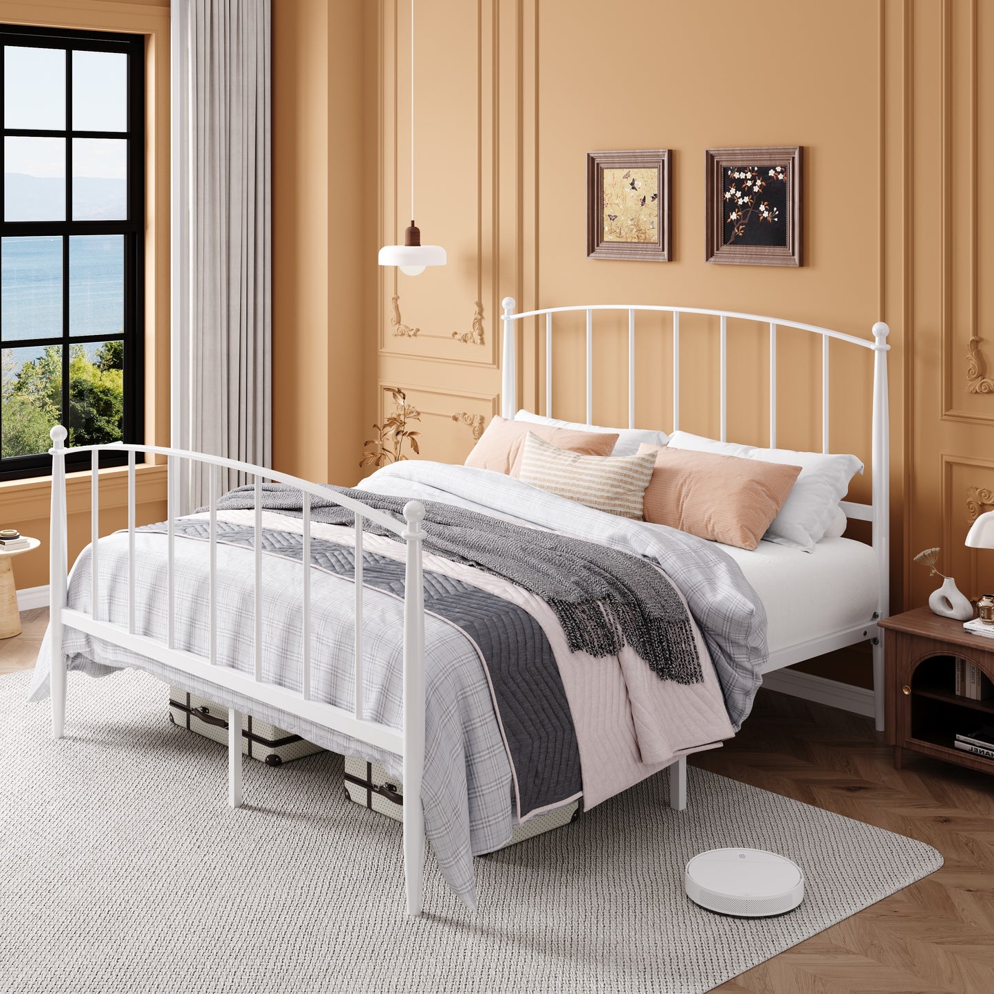 Amolife Bed Frame, Metal Platform Bed with Curved Headboard and Footboard, 12.4'' Under-Bed Storage Space, No Box Spring Needed