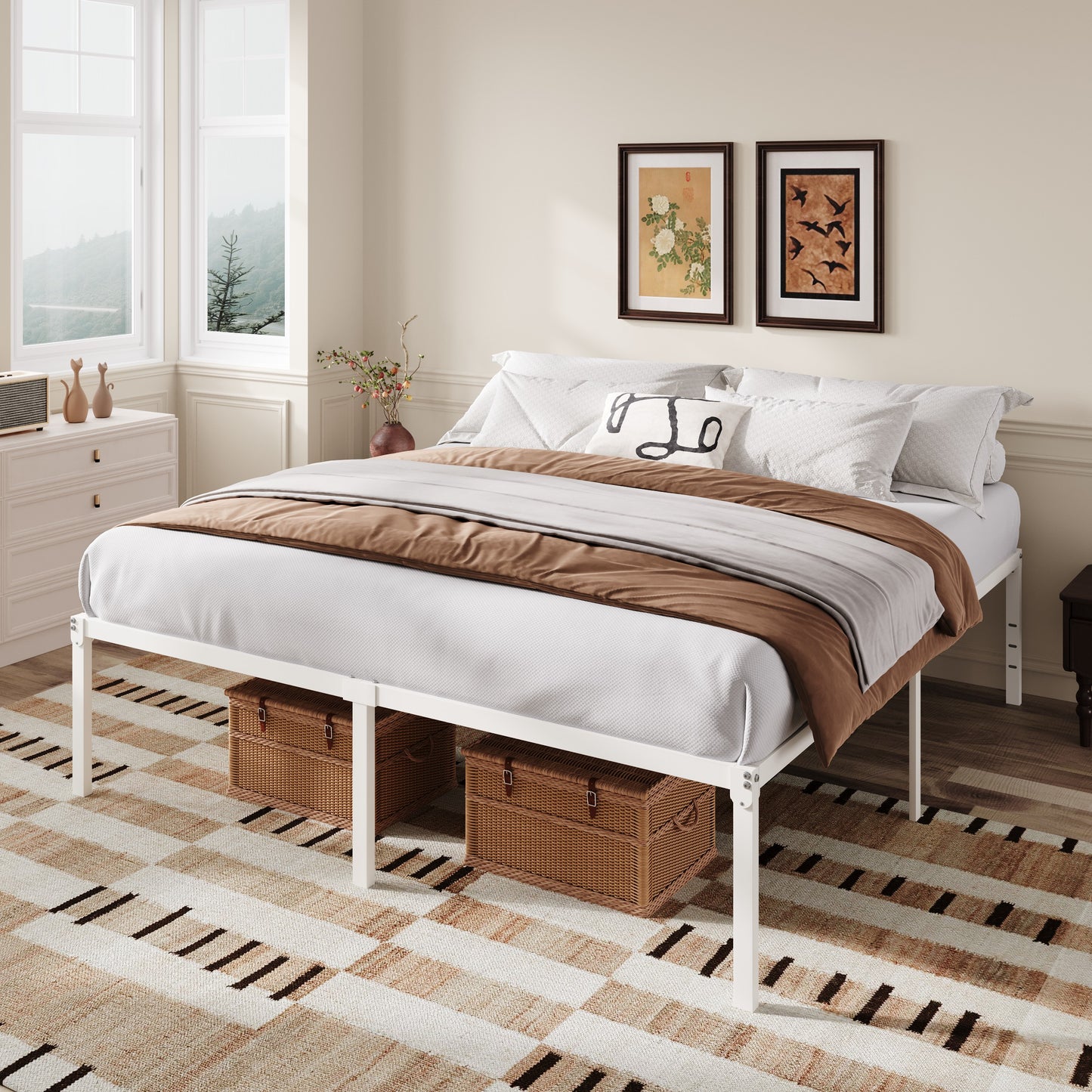 Amolife Heavy Duty 18'' Metal Platform Bed Frame with Ample Under Bed Storage Space