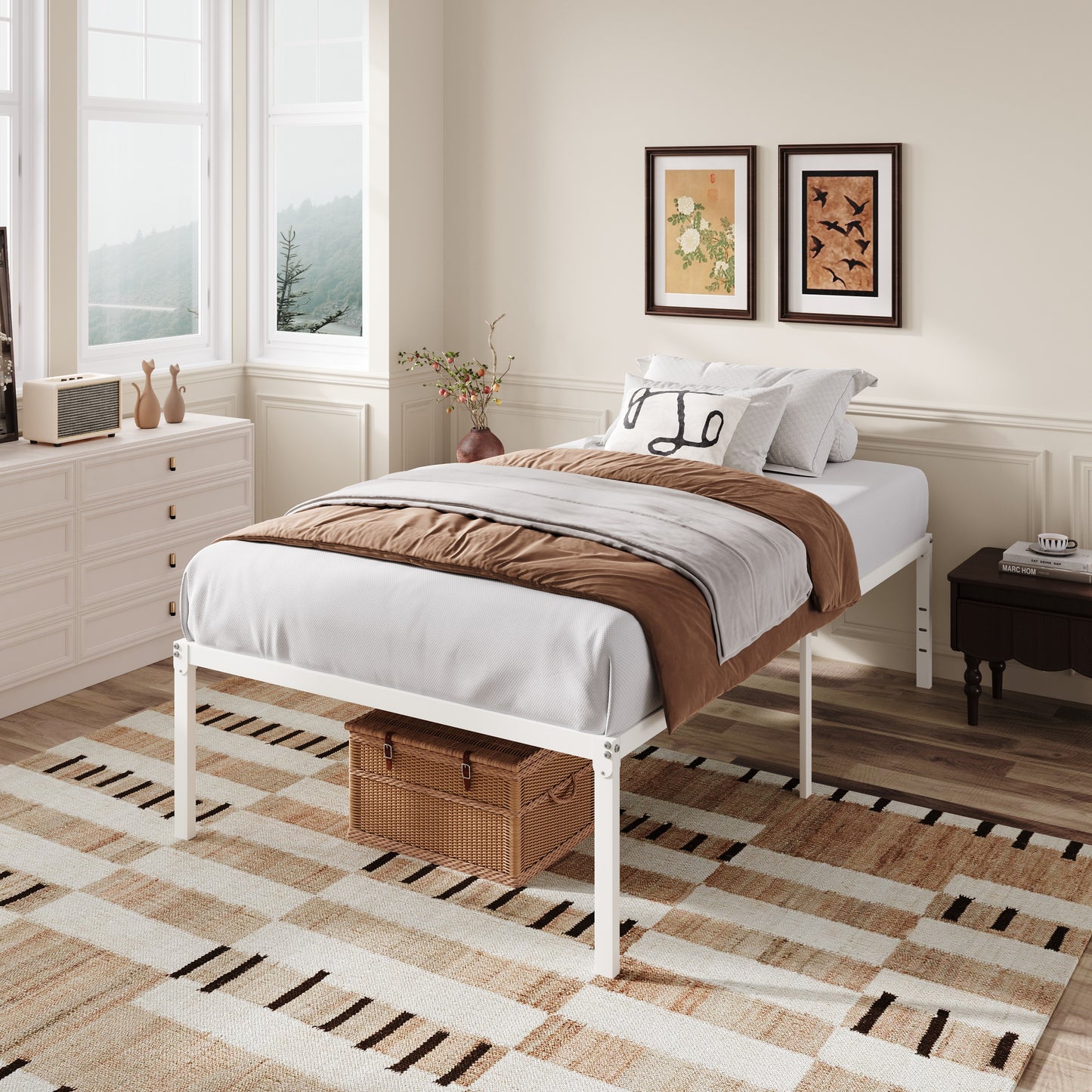 Amolife Heavy Duty 18'' Metal Platform Bed Frame with Ample Under Bed Storage Space
