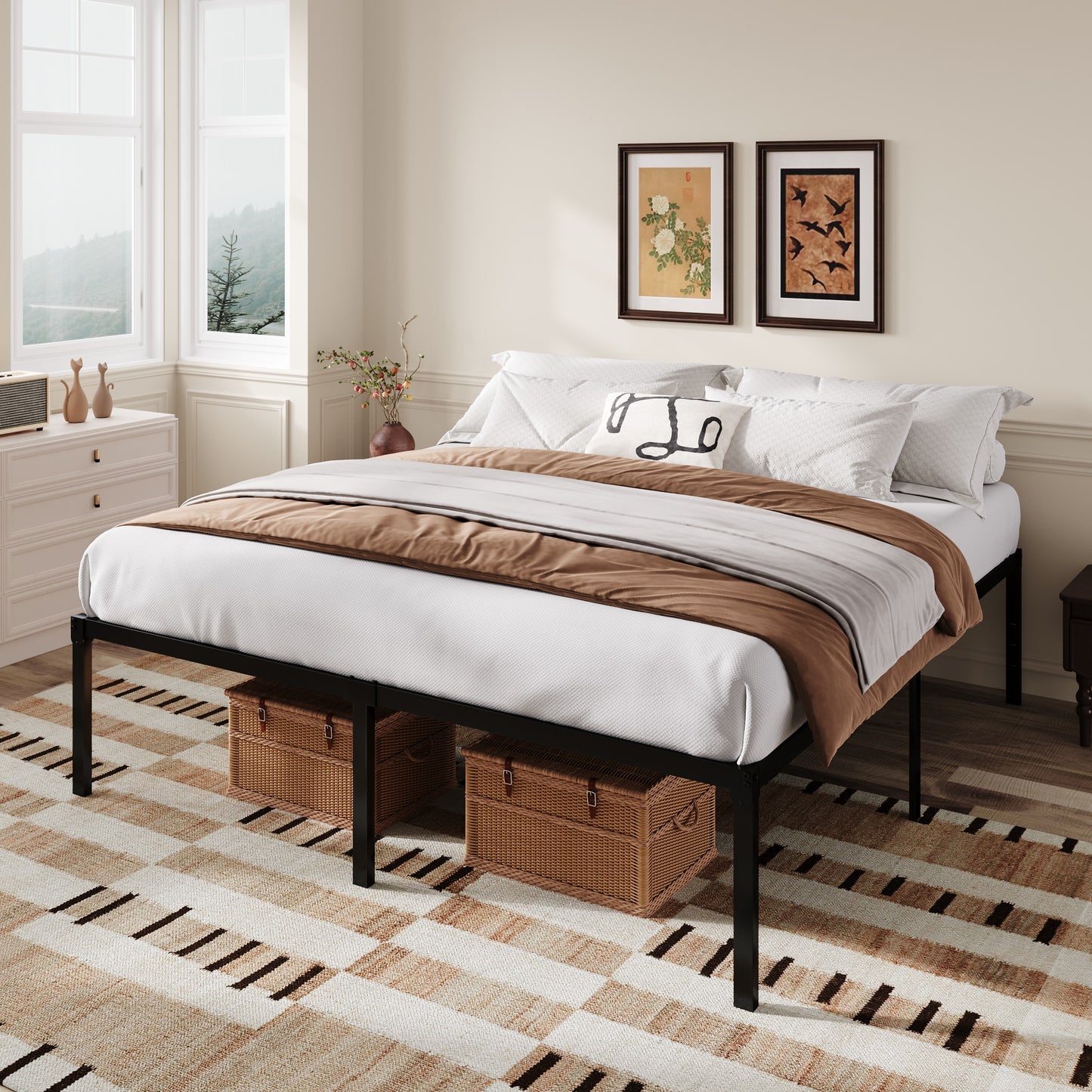 Amolife Heavy Duty 18'' Metal Platform Bed Frame with Ample Under Bed Storage Space