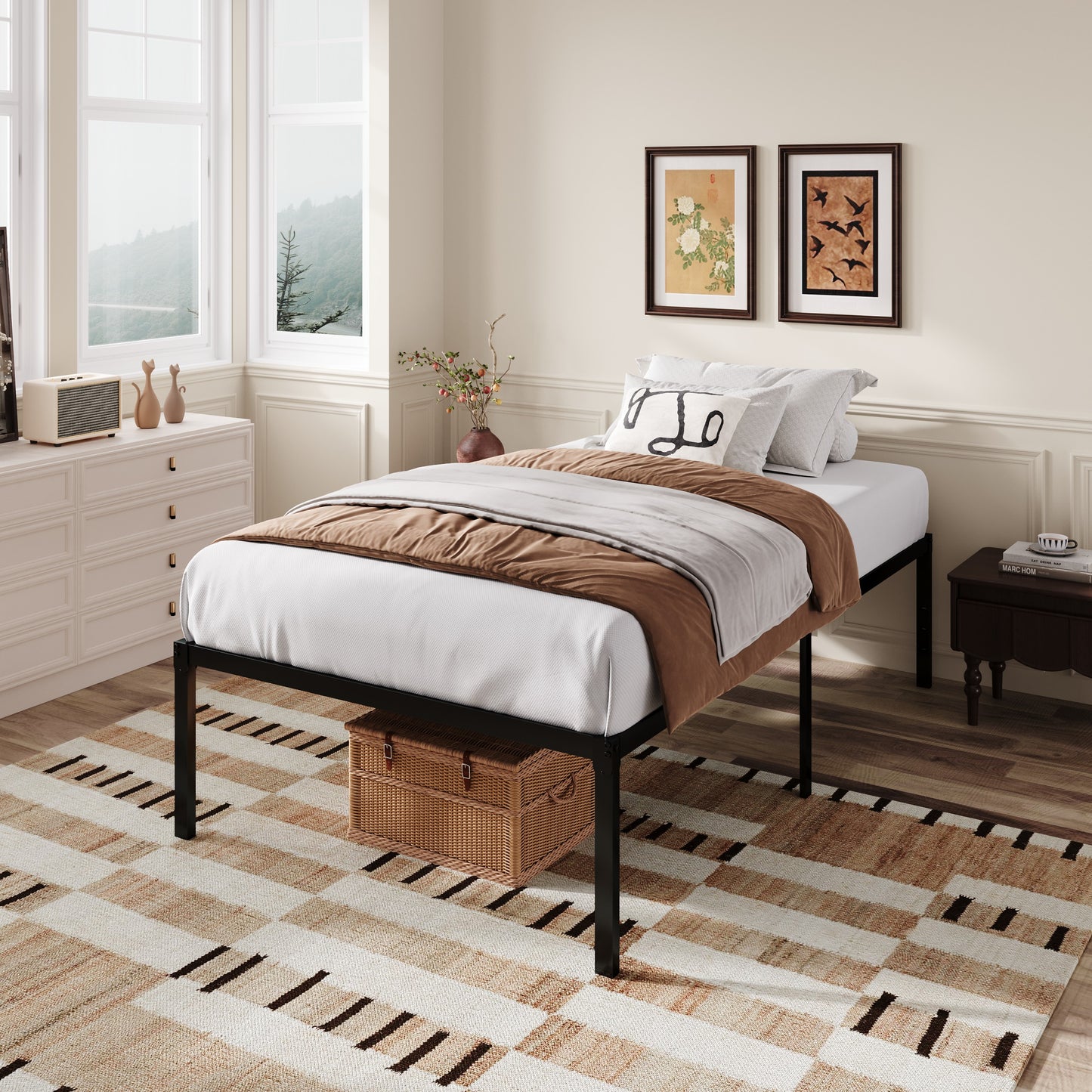 Amolife Heavy Duty 18'' Metal Platform Bed Frame with Ample Under Bed Storage Space