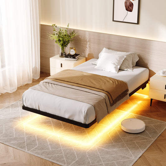 Amolife Heavy Duty Floating Bed Frame with Smart LED Lights and Charging Station