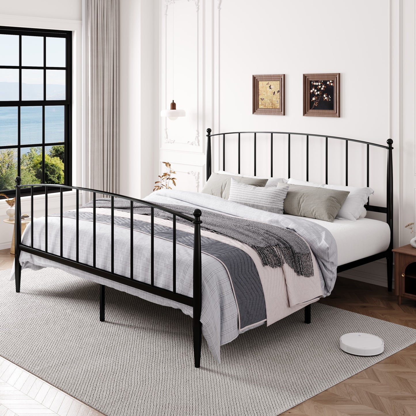 Amolife Bed Frame, Metal Platform Bed with Curved Headboard and Footboard, 12.4'' Under-Bed Storage Space, No Box Spring Needed