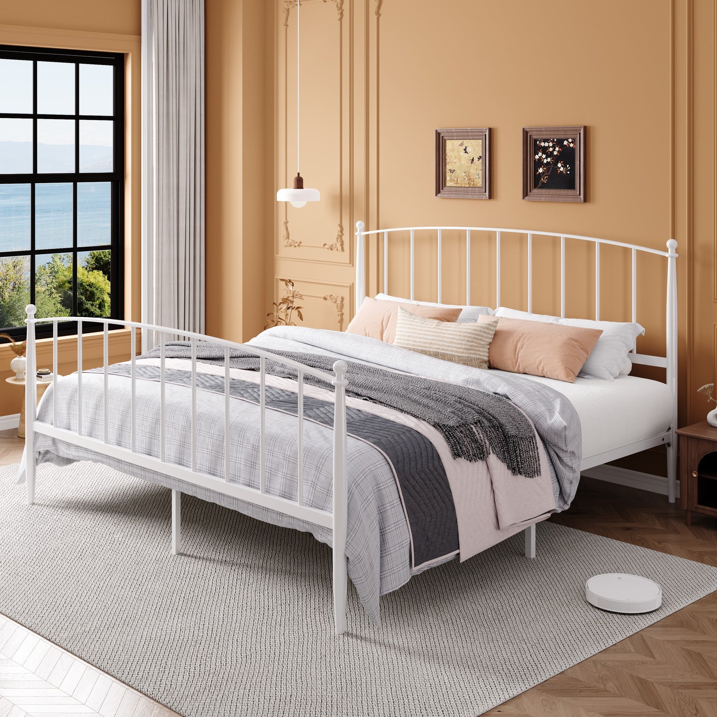 Amolife Bed Frame, Metal Platform Bed with Curved Headboard and Footboard, 12.4'' Under-Bed Storage Space, No Box Spring Needed