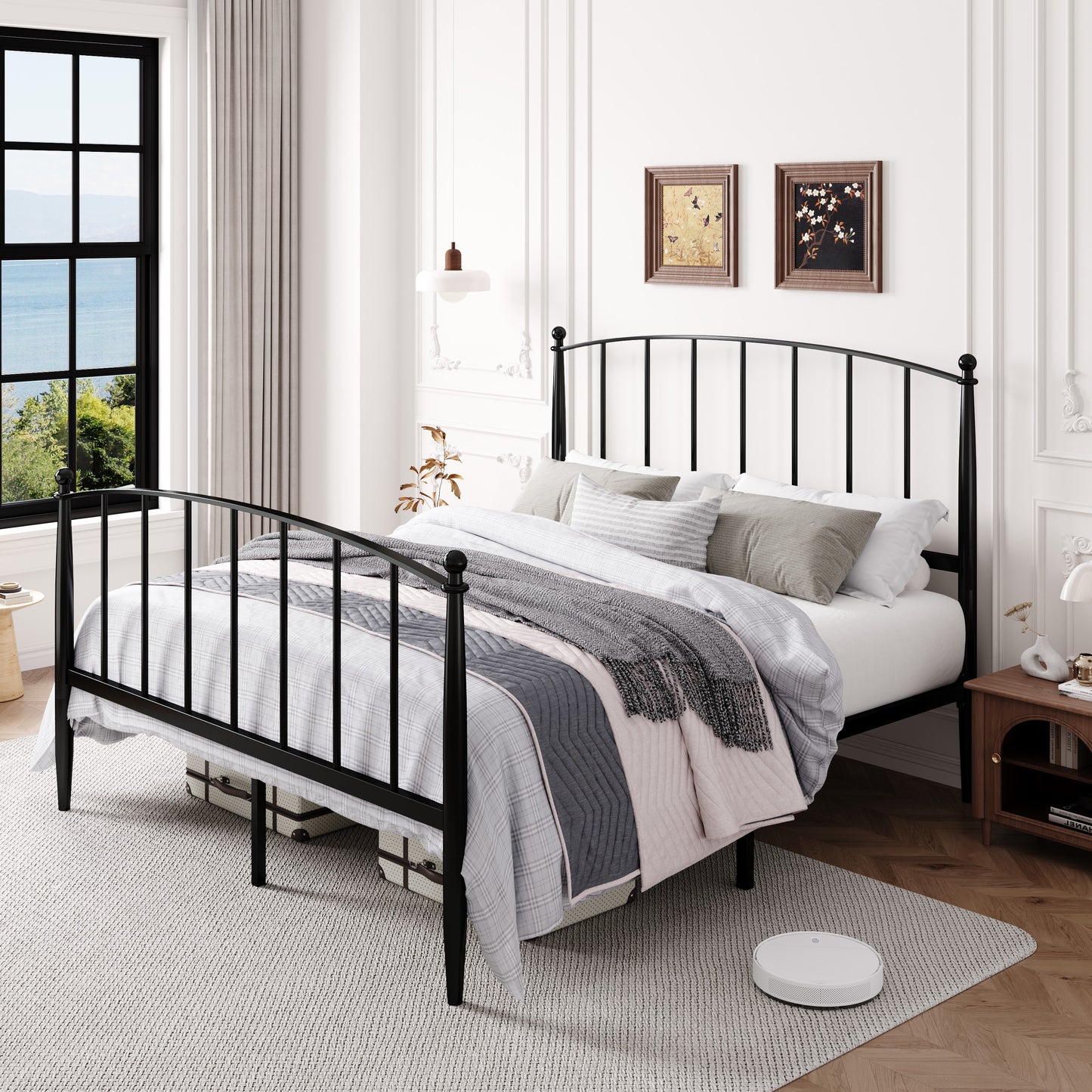 Amolife Bed Frame, Metal Platform Bed with Curved Headboard and Footboard, 12.4'' Under-Bed Storage Space, No Box Spring Needed
