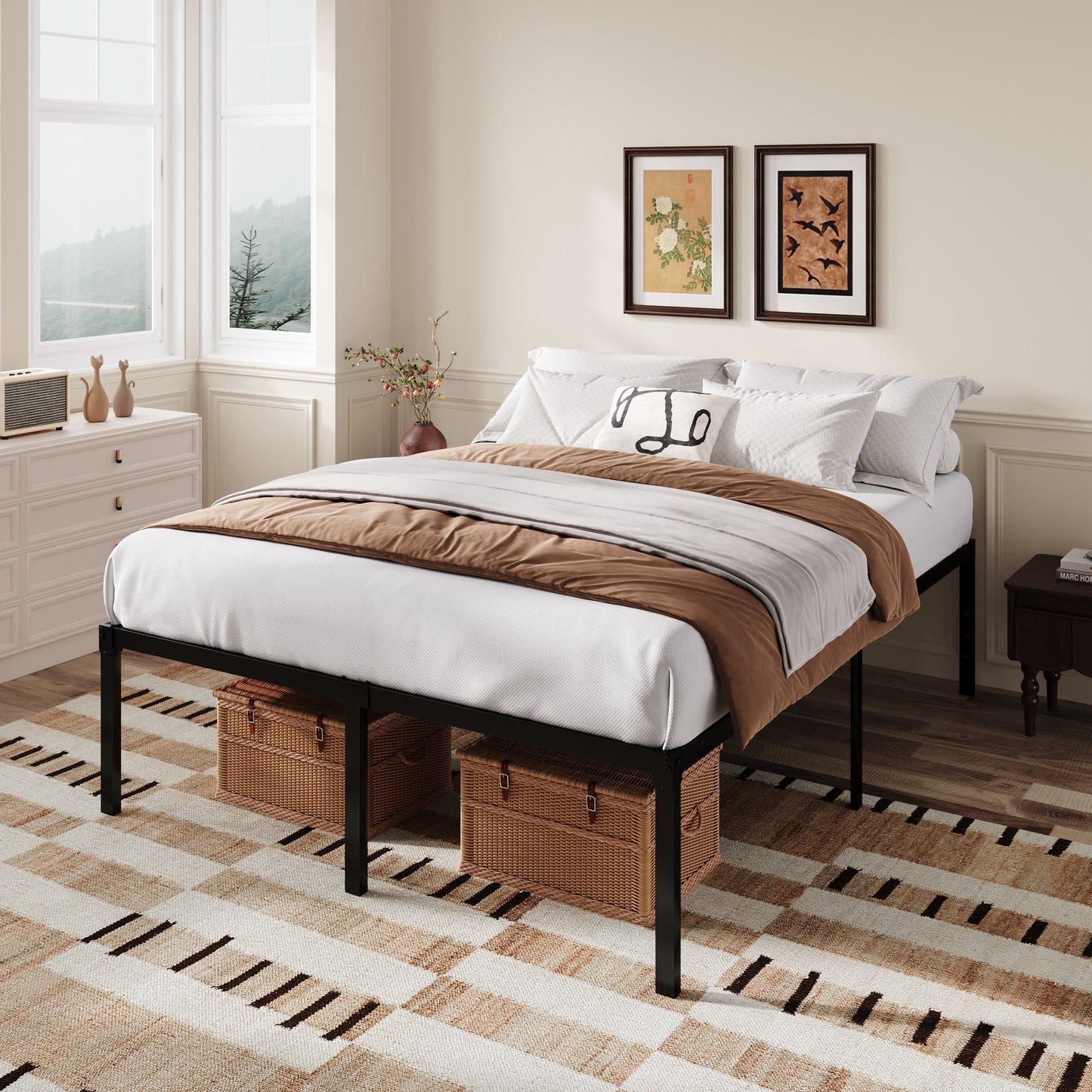 Amolife Heavy Duty 18'' Metal Platform Bed Frame with Ample Under Bed Storage Space