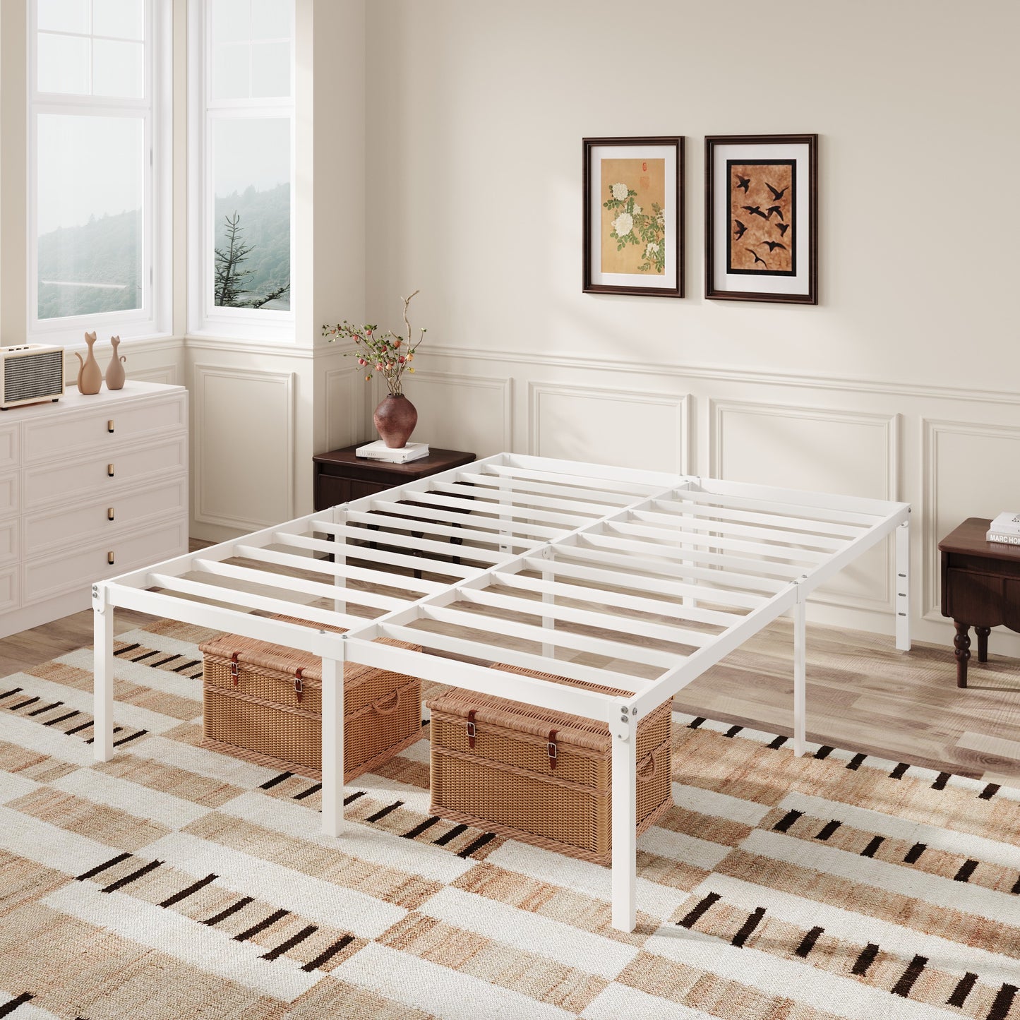 Amolife Heavy Duty 18'' Metal Platform Bed Frame with Ample Under Bed Storage Space