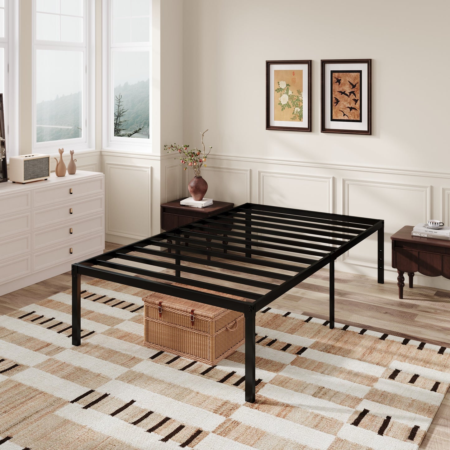 Amolife Heavy Duty 18'' Metal Platform Bed Frame with Ample Under Bed Storage Space
