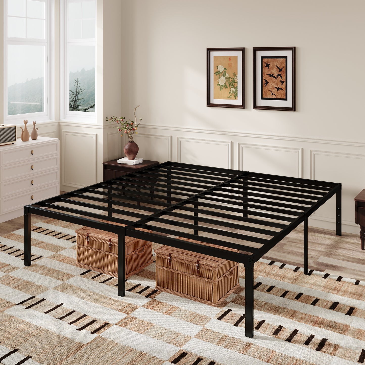 Amolife Heavy Duty 18'' Metal Platform Bed Frame with Ample Under Bed Storage Space
