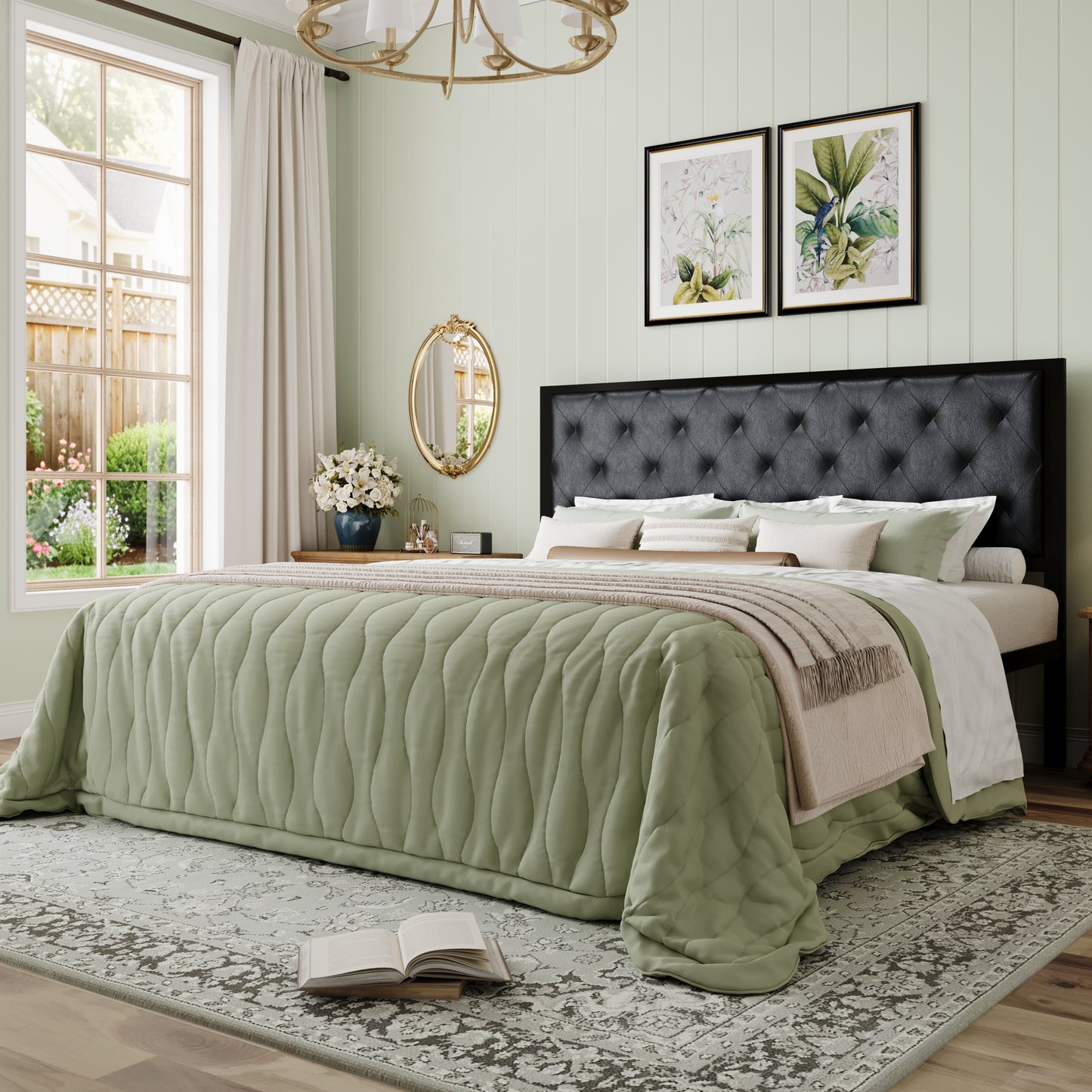 Amolife Bed Frame with Upholstered Headboard and Elevated Footboard, 12.5" Under-Bed Storage Space, No Box Spring Needed