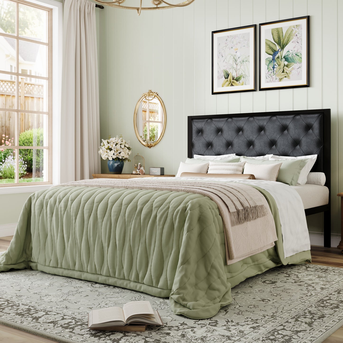 Amolife Bed Frame with Upholstered Headboard and Elevated Footboard, 12.5" Under-Bed Storage Space, No Box Spring Needed