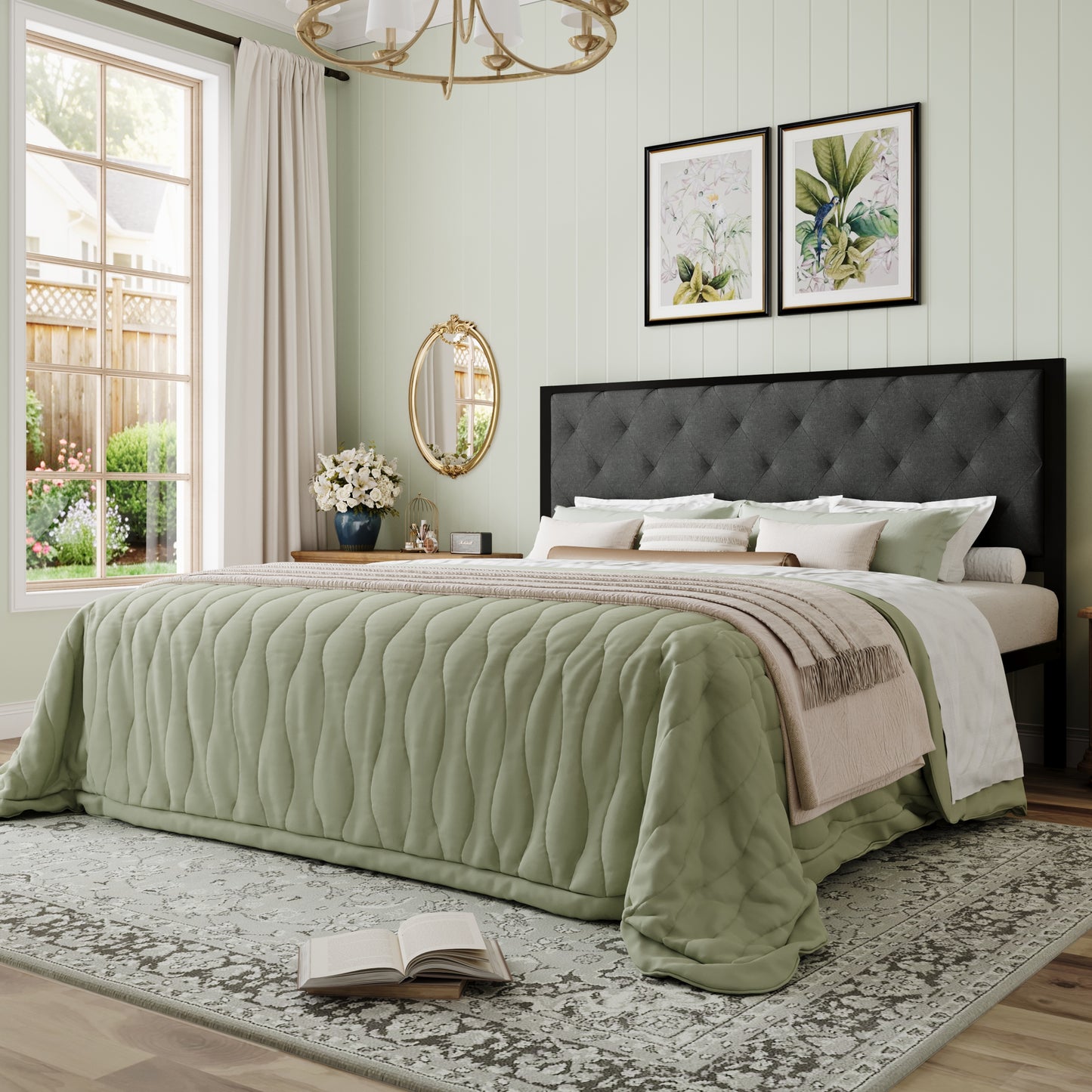 Amolife Bed Frame with Upholstered Headboard and Elevated Footboard, 12.5" Under-Bed Storage Space, No Box Spring Needed