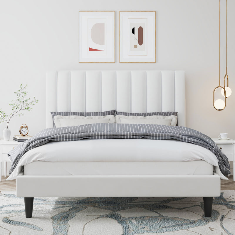 Velvet Upholstered Platform Bed Frame with Headboard, Strong Wood Slats Support