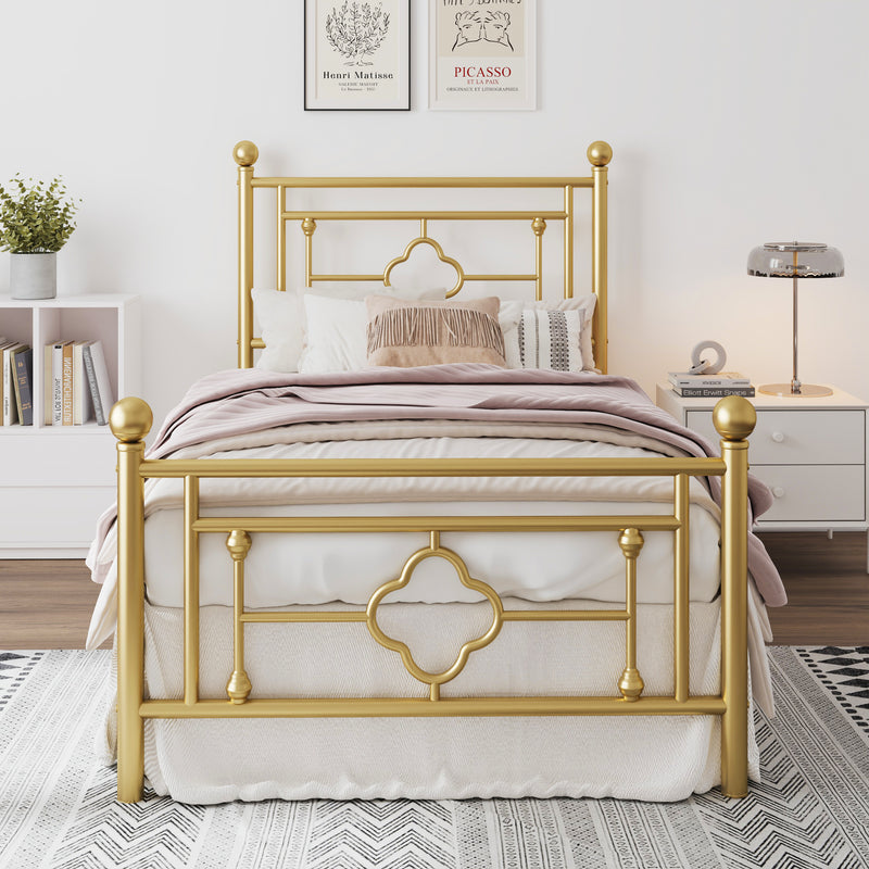 Queen Size Metal Bed Frame with Vintage Cross Pattern Headboard and Footboard, Black