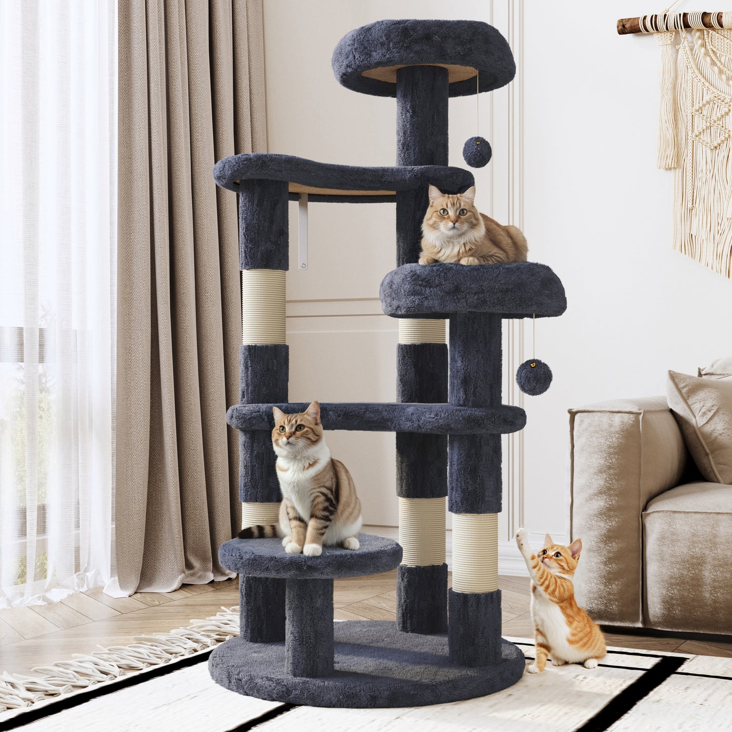 Amolife 55.5" Large Cat Tree and Tower with 5 Scratching Posts, Cat Perches for Indoor Cats and Kittens