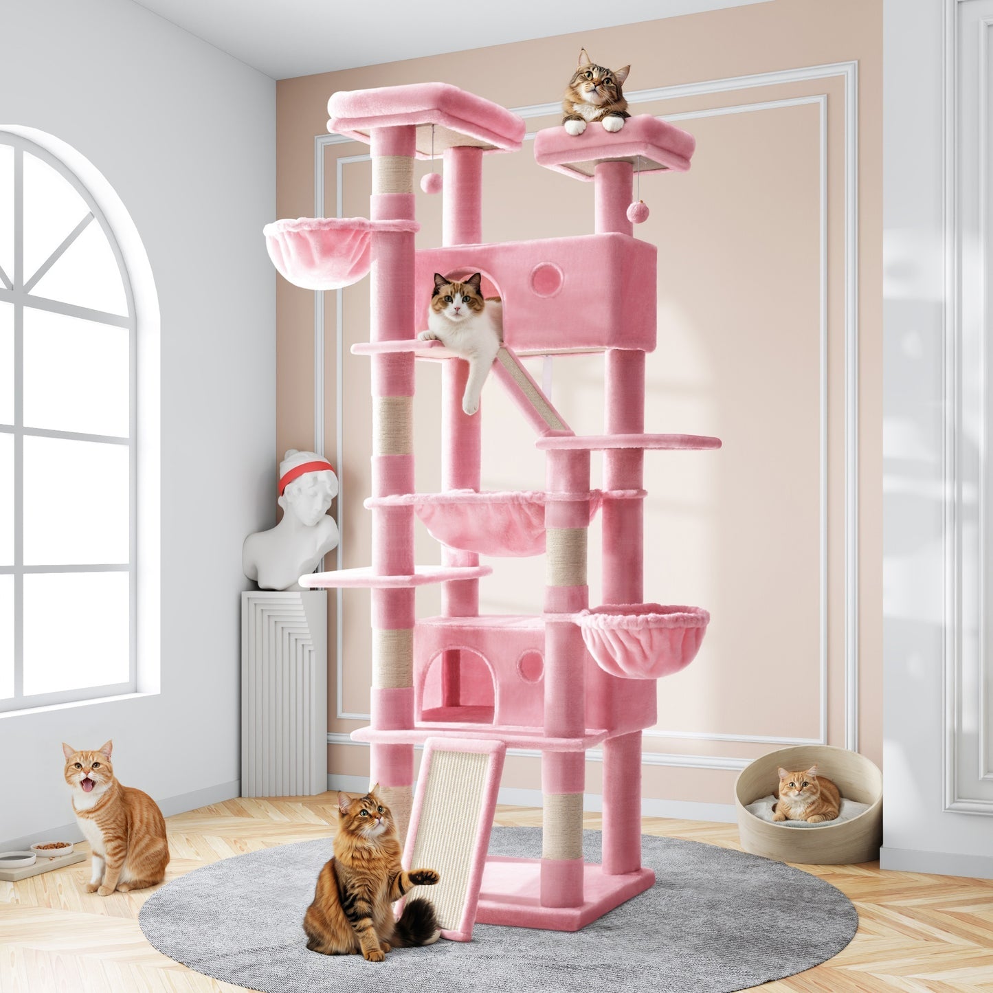 Amolife 81"H X-Large Cat Tree and Tower with Cat Condo House & 2 Scratching Ramps, Hammock & Scratching Posts