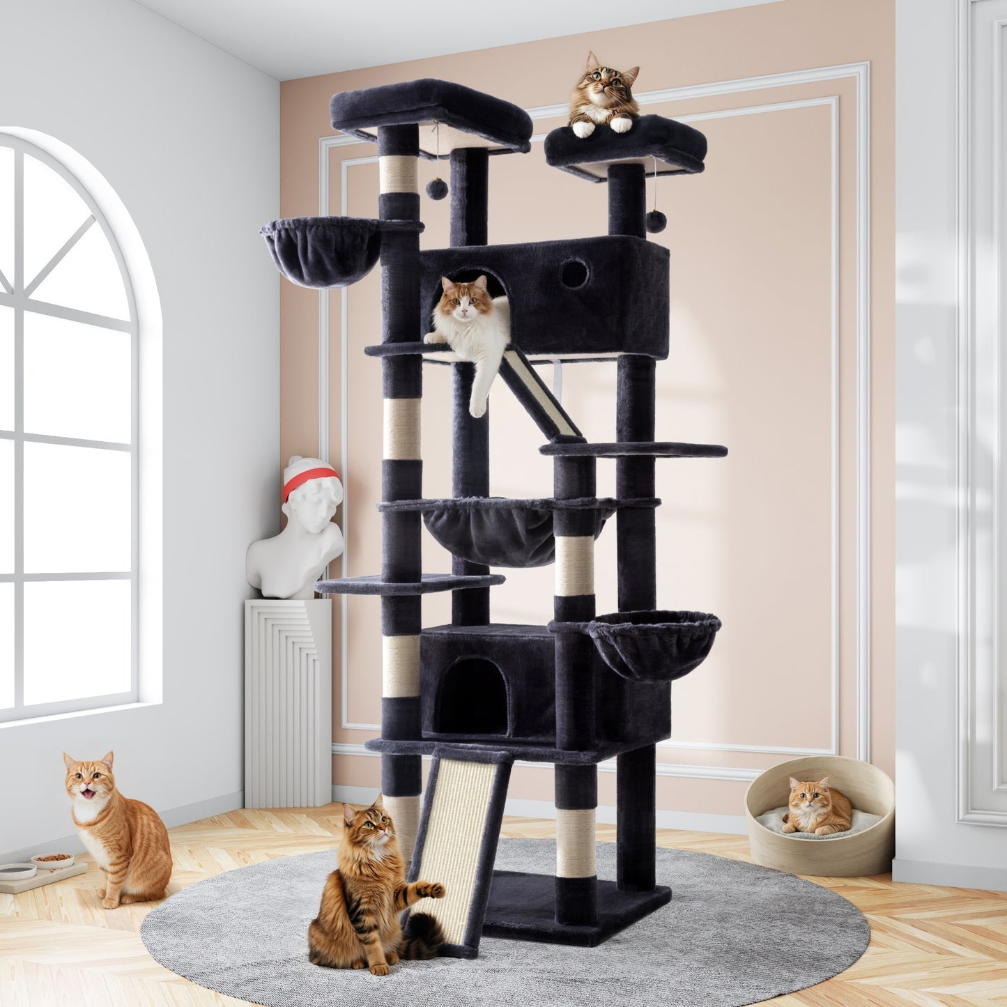 Amolife 81"H X-Large Cat Tree and Tower with Cat Condo House & 2 Scratching Ramps, Hammock & Scratching Posts