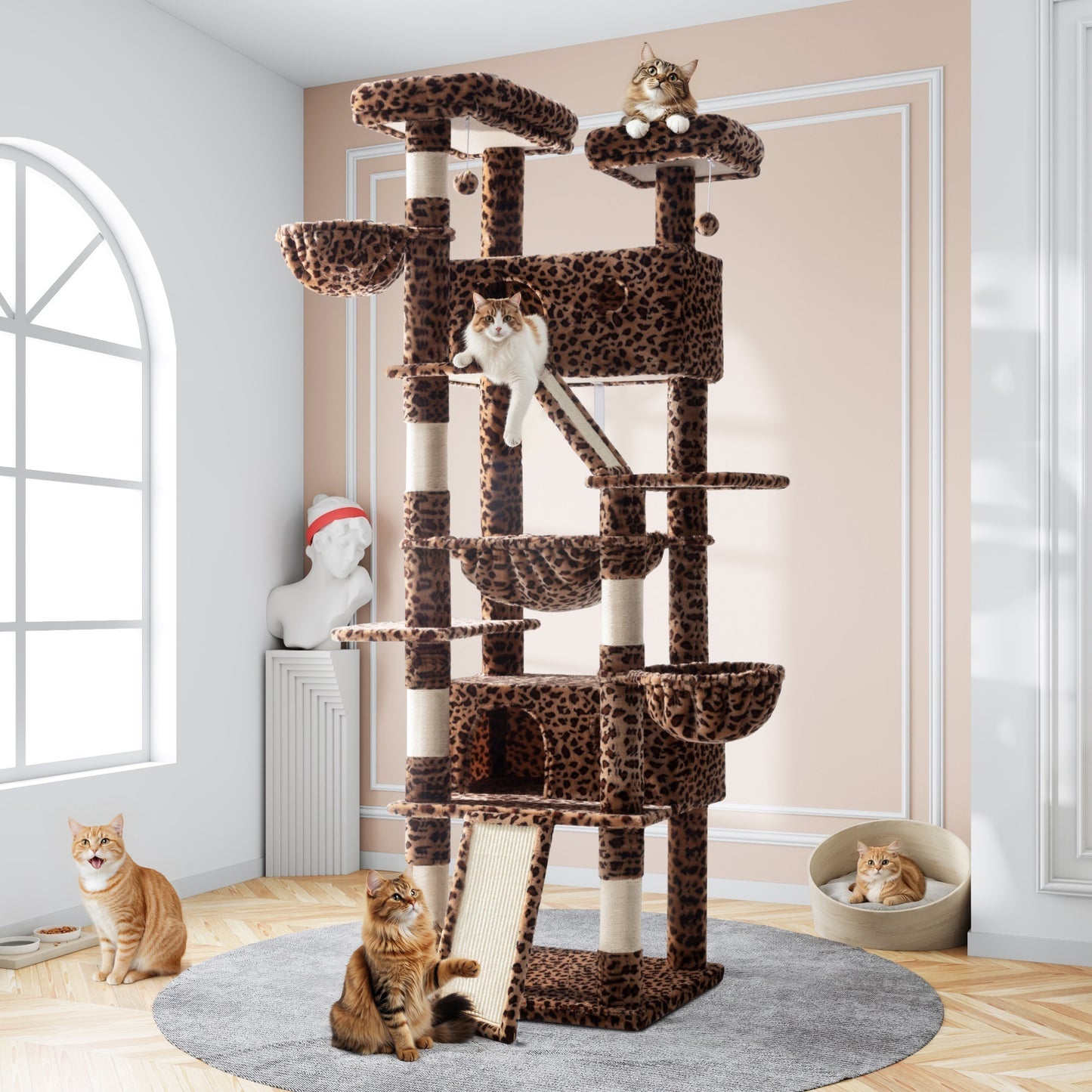 Amolife 81"H X-Large Cat Tree and Tower with Cat Condo House & 2 Scratching Ramps, Hammock & Scratching Posts