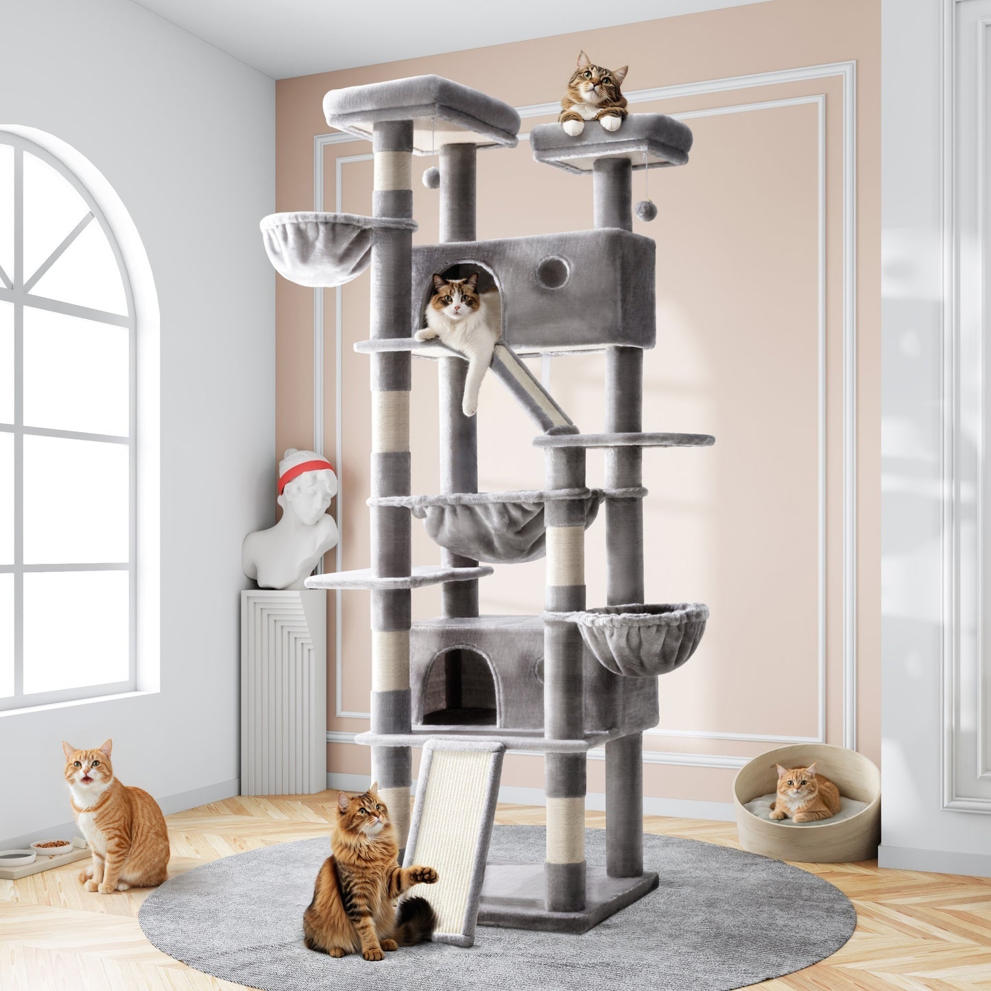 Amolife 81"H X-Large Cat Tree and Tower with Cat Condo House & 2 Scratching Ramps, Hammock & Scratching Posts