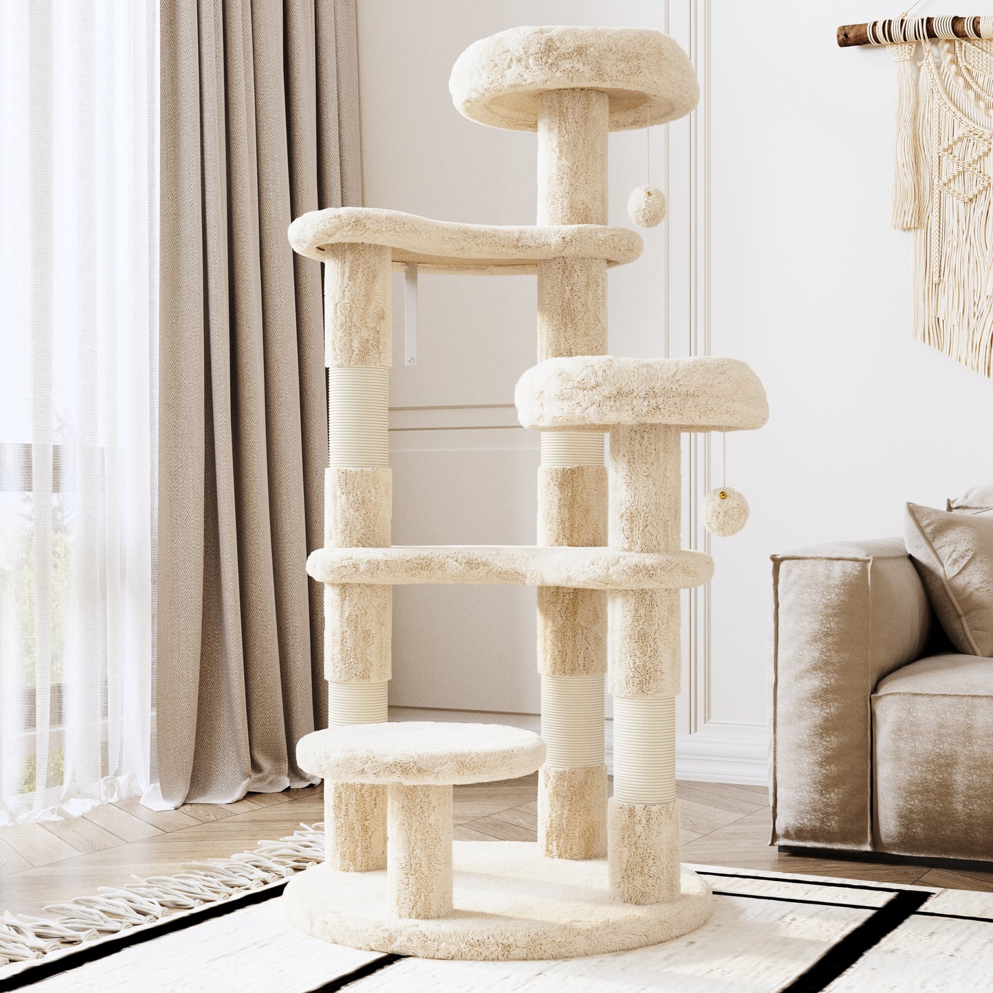 Amolife 55.5" Large Cat Tree and Tower with 5 Scratching Posts, Cat Perches for Indoor Cats and Kittens