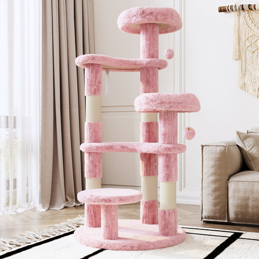 Amolife 55.5" Large Cat Tree and Tower with 5 Scratching Posts, Cat Perches for Indoor Cats and Kittens