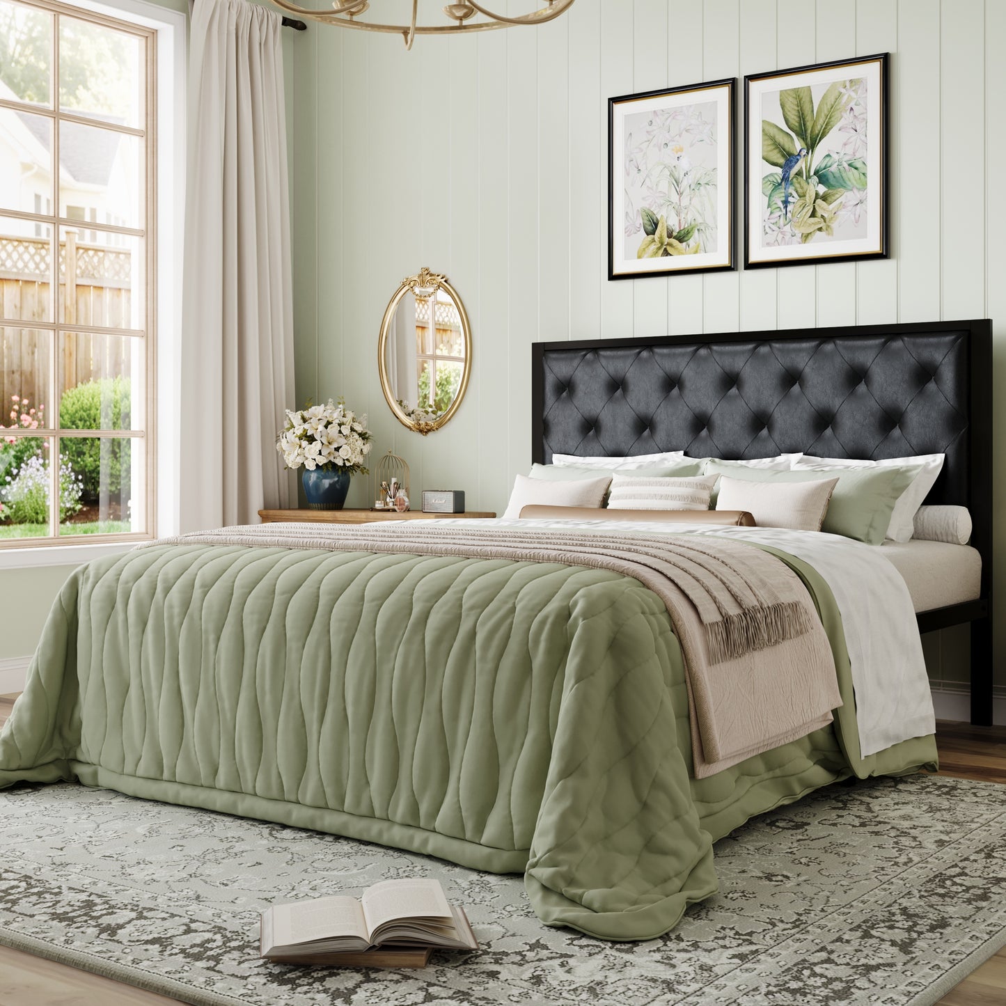 Amolife Bed Frame with Upholstered Headboard and Elevated Footboard, 12.5" Under-Bed Storage Space, No Box Spring Needed