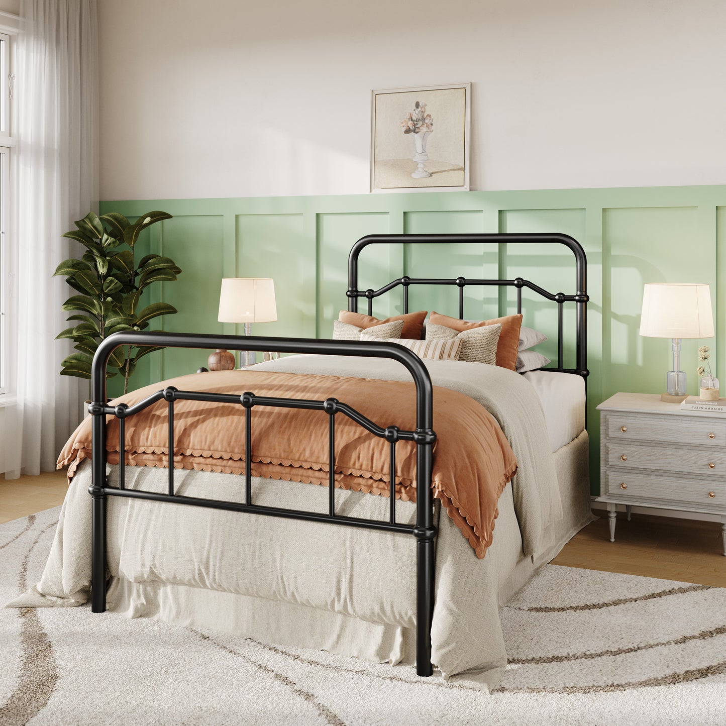 Amolife Bed Frame, Metal Platform Bed with Vintage Headboard&Footboard, No Box Spring Required, Easy Assembly