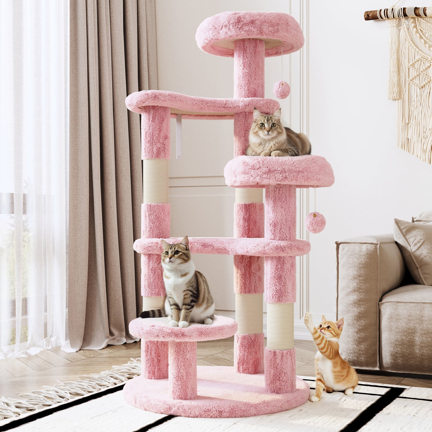 Amolife 55.5" Large Cat Tree and Tower with 5 Scratching Posts, Cat Perches for Indoor Cats and Kittens