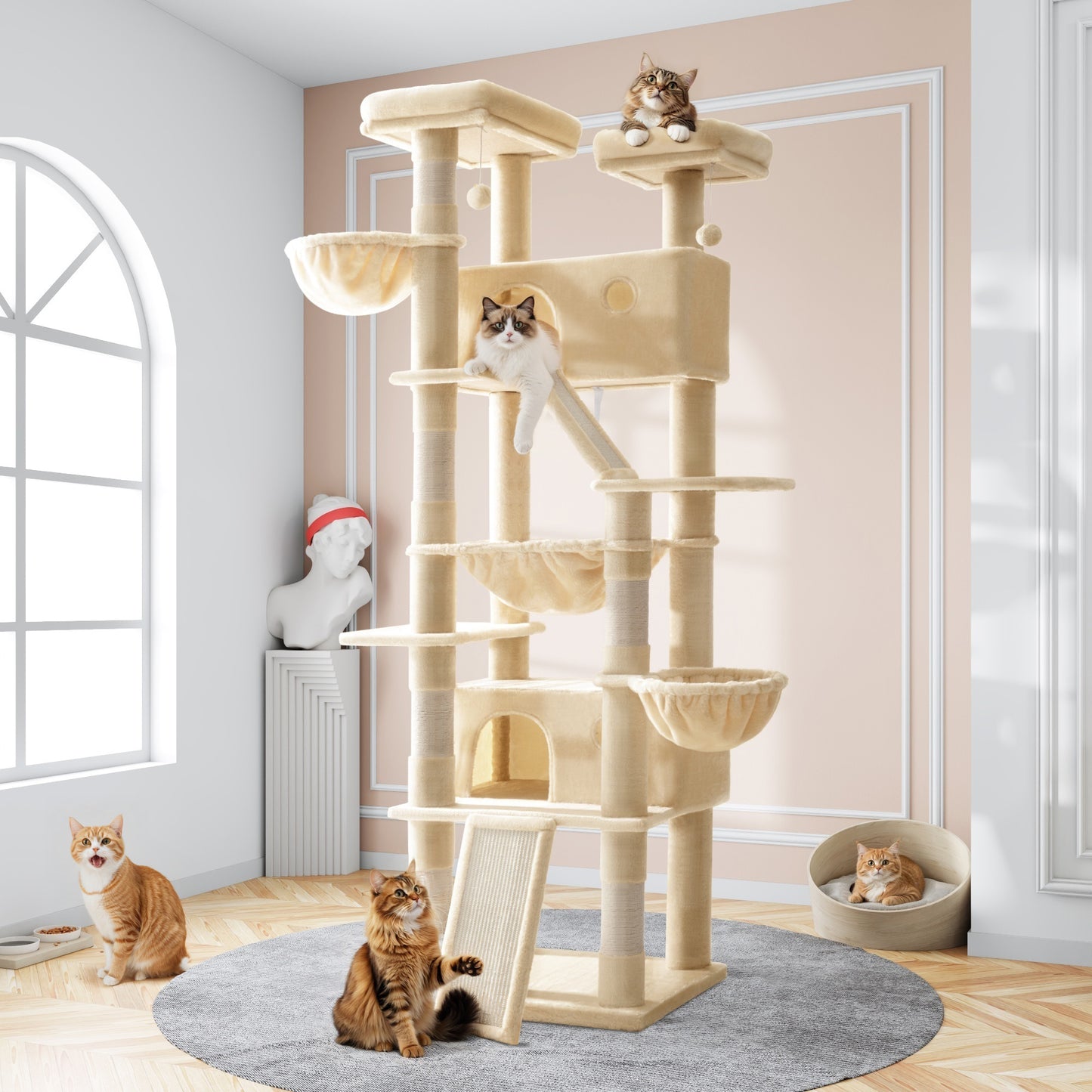 Amolife 81"H X-Large Cat Tree and Tower with Cat Condo House & 2 Scratching Ramps, Hammock & Scratching Posts