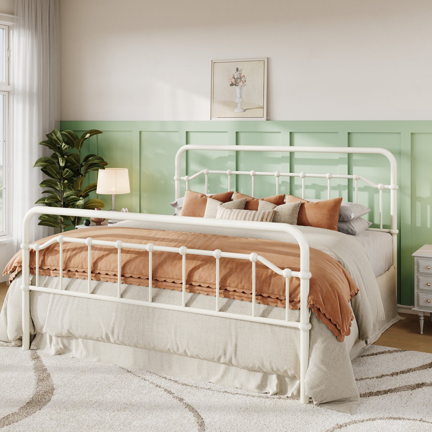 Amolife Bed Frame, Metal Platform Bed with Vintage Headboard&Footboard, No Box Spring Required, Easy Assembly