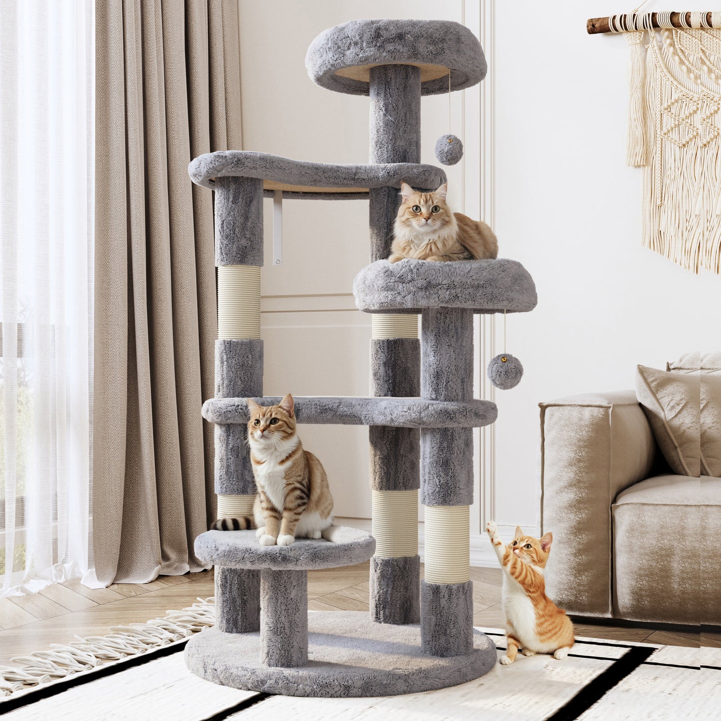 Amolife 55.5" Large Cat Tree and Tower with 5 Scratching Posts, Cat Perches for Indoor Cats and Kittens