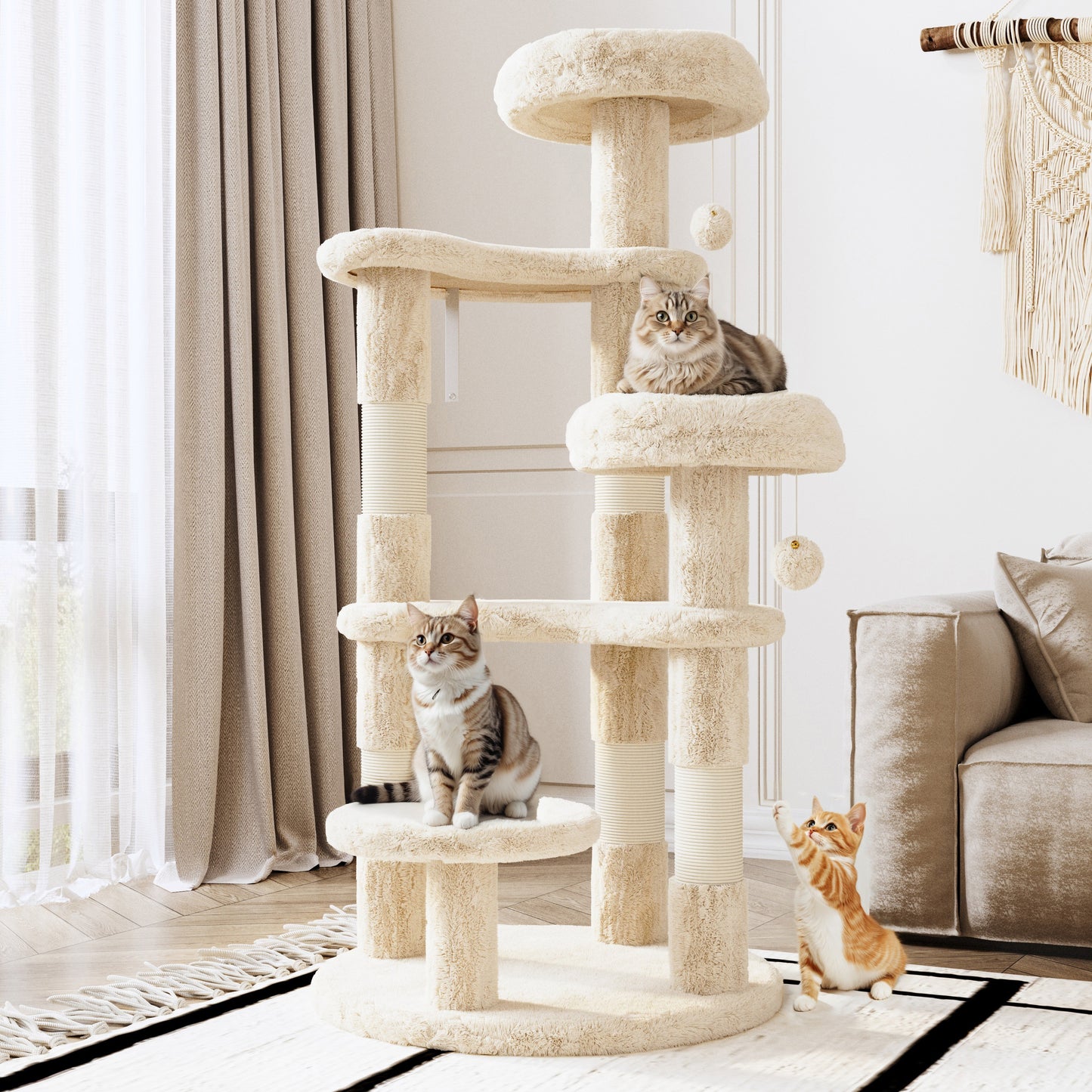 Amolife 55.5" Large Cat Tree and Tower with 5 Scratching Posts, Cat Perches for Indoor Cats and Kittens