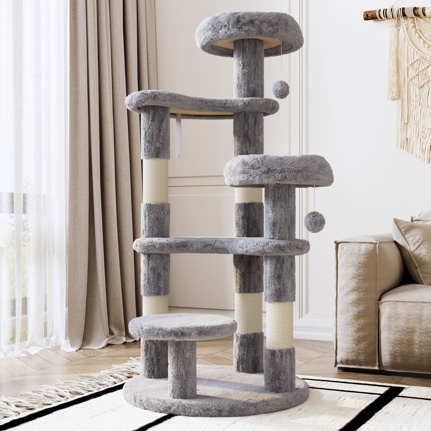 Amolife 55.5" Large Cat Tree and Tower with 5 Scratching Posts, Cat Perches for Indoor Cats and Kittens