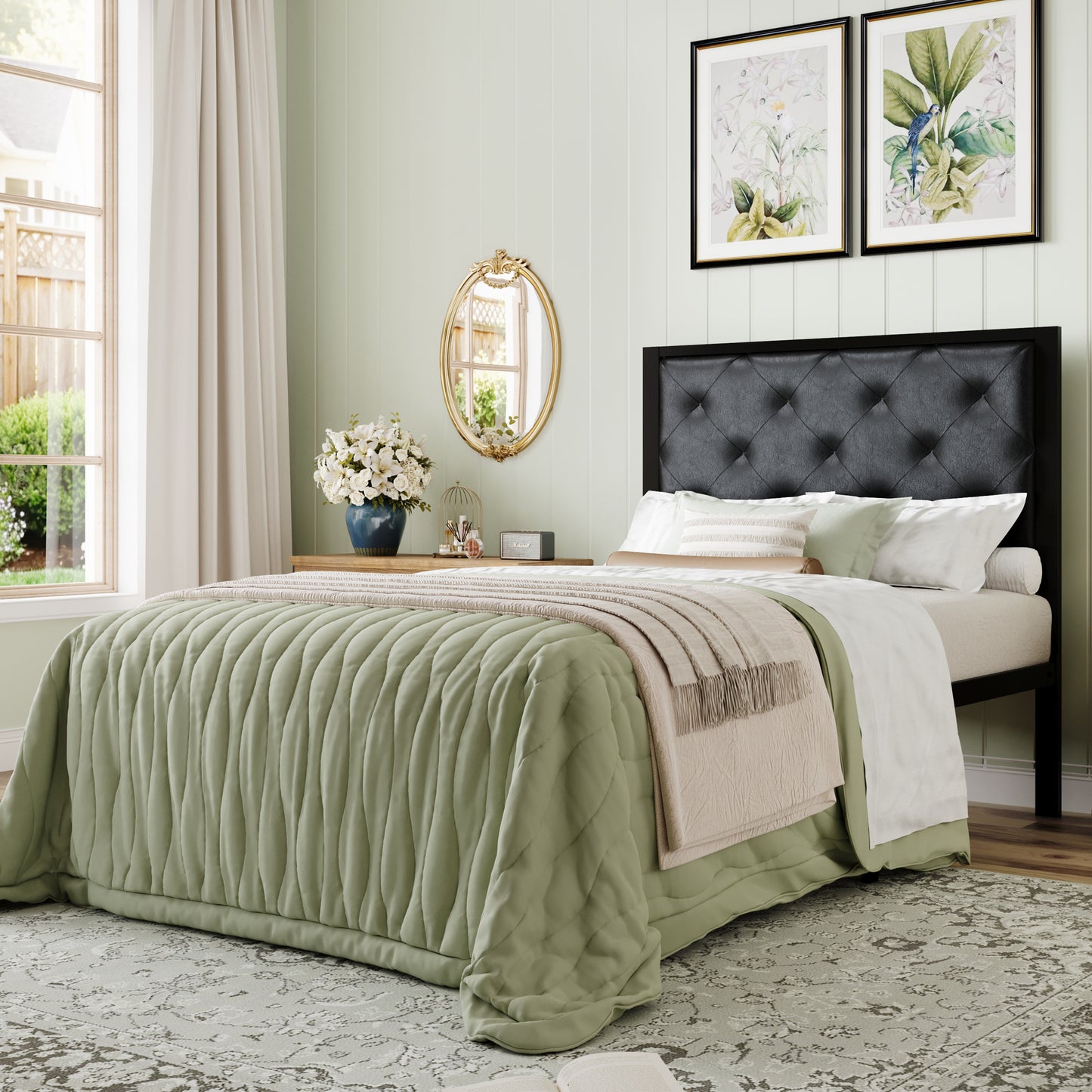 Amolife Bed Frame with Upholstered Headboard and Elevated Footboard, 12.5" Under-Bed Storage Space, No Box Spring Needed