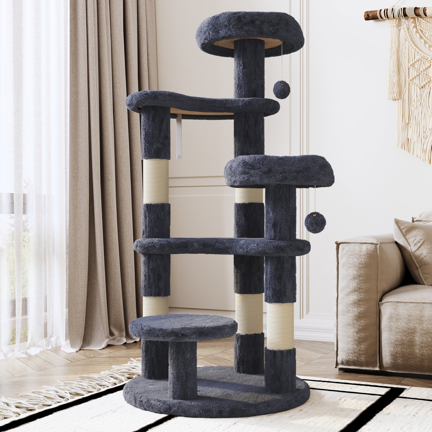 Amolife 55.5" Large Cat Tree and Tower with 5 Scratching Posts, Cat Perches for Indoor Cats and Kittens