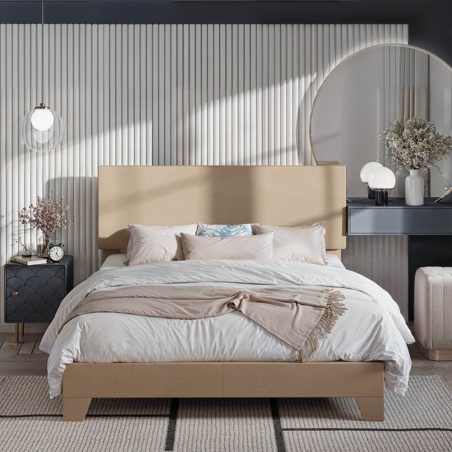 Amolife Faux Leather Platform Bed Frame with Adjustable Headboard
