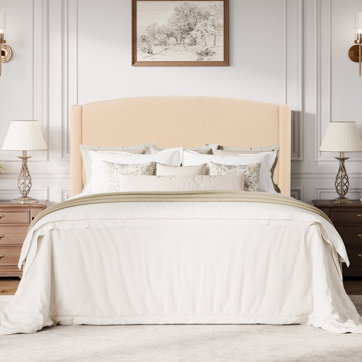 Amolife Bed Frame, Platform Upholstered Bed with Soft Teddy Fabric Curved Headboard