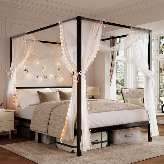 Amolife Bed Frame,Canopy Bed with Metal Headboard,No Box Spring Needed