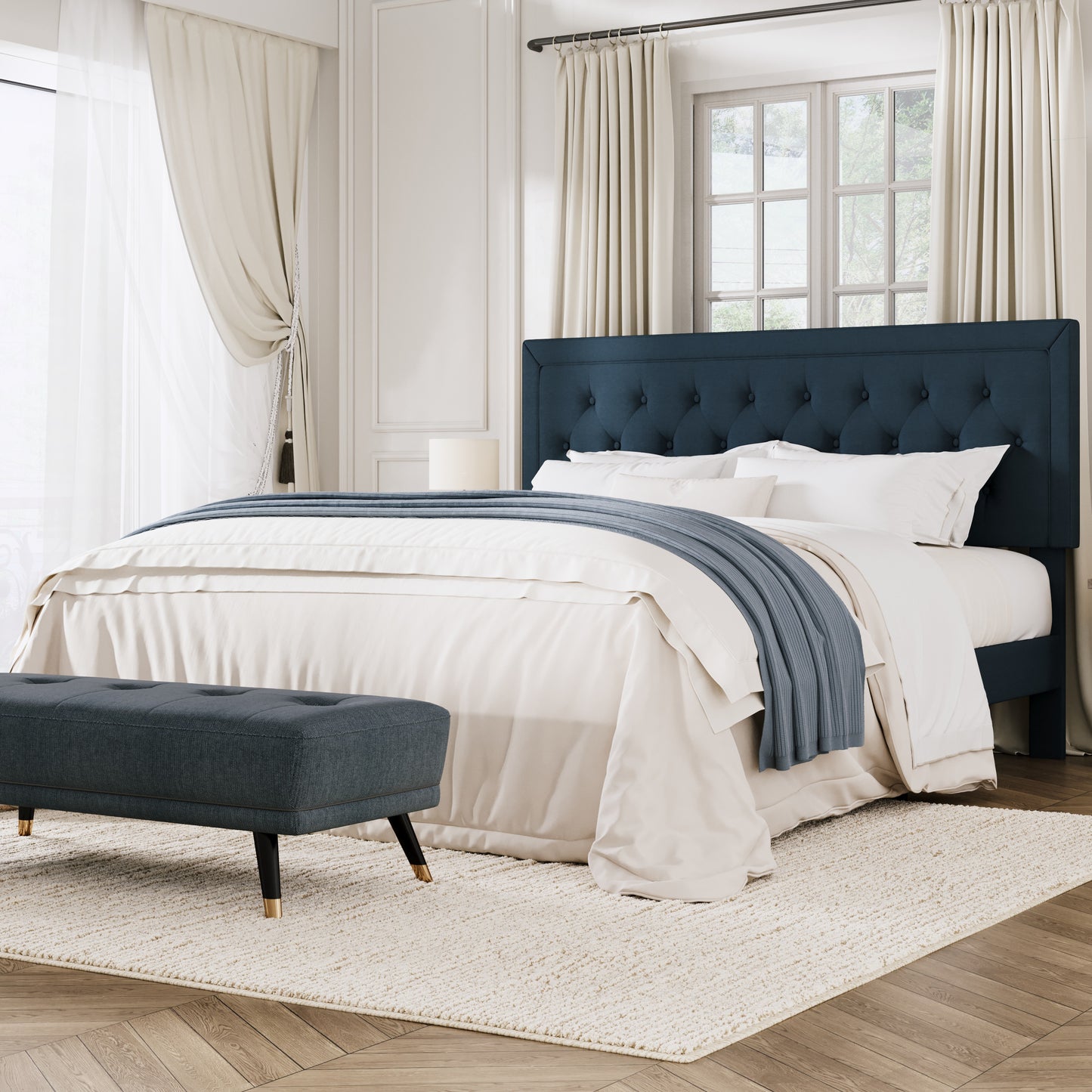 Amolife Bed Frame with Adjustable Headboard, Upholstered Platform Bed, No Box Spring Required