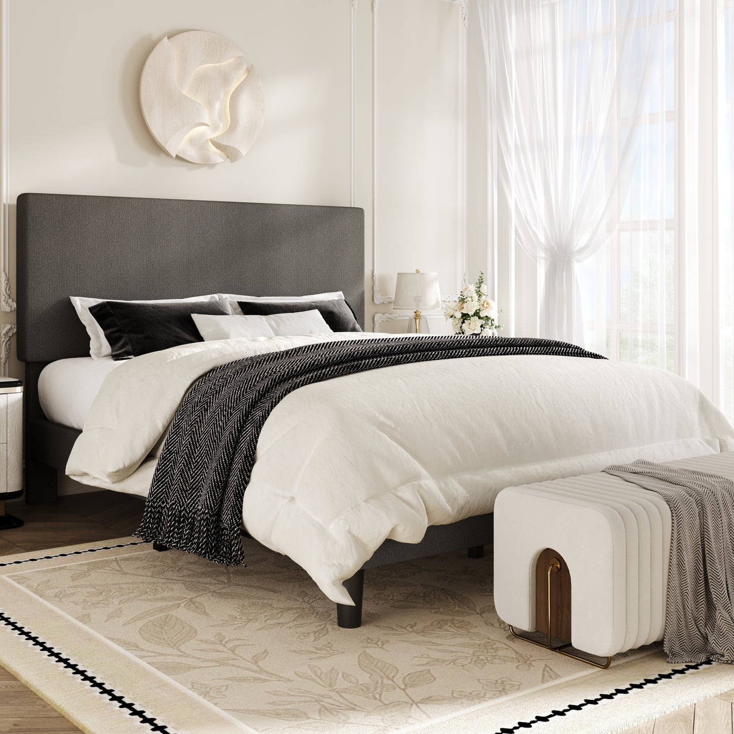 Amolife Bed Frame, Platform Bed Frame with Upholstered Adjustable Headboard