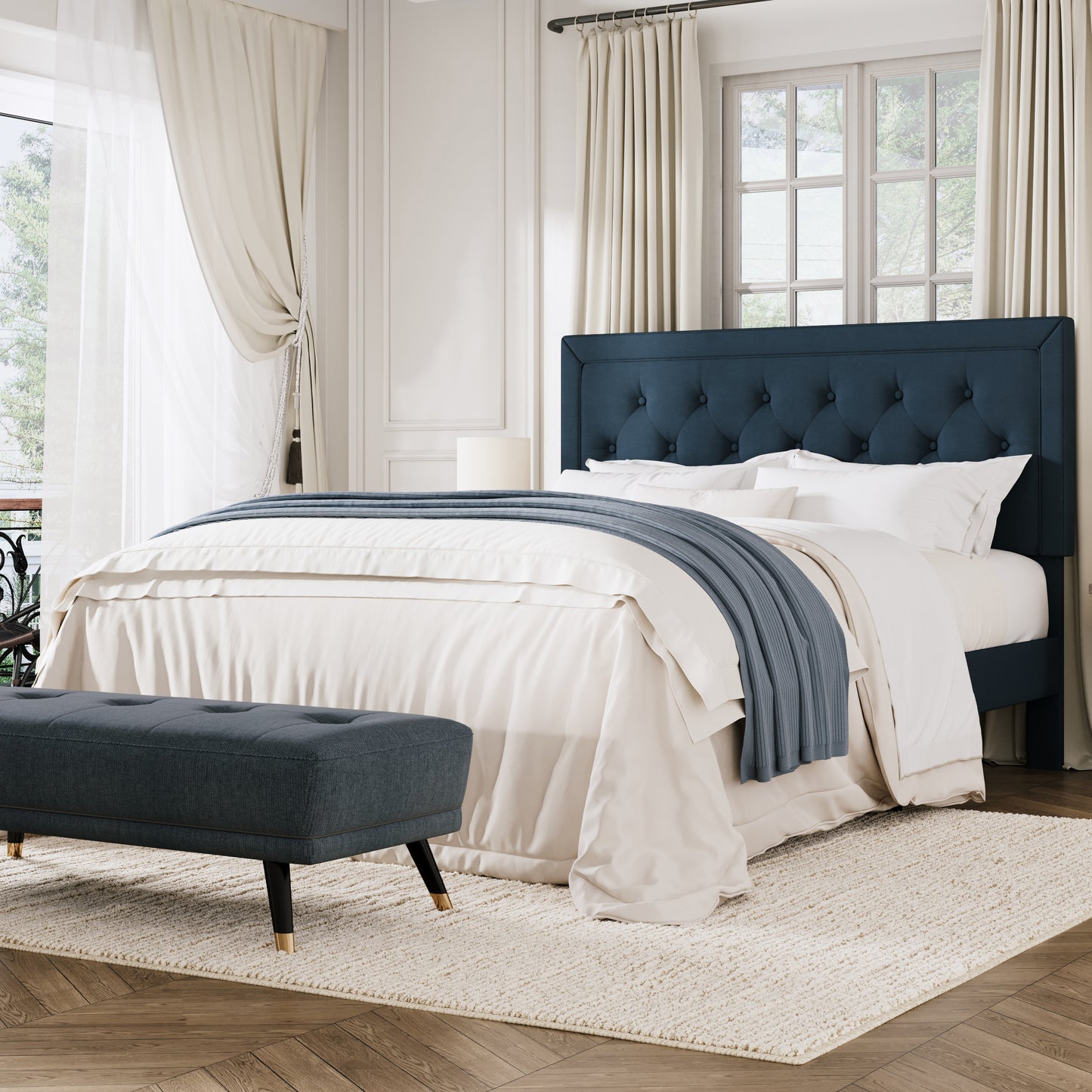 Amolife Bed Frame with Adjustable Headboard, Upholstered Platform Bed, No Box Spring Required