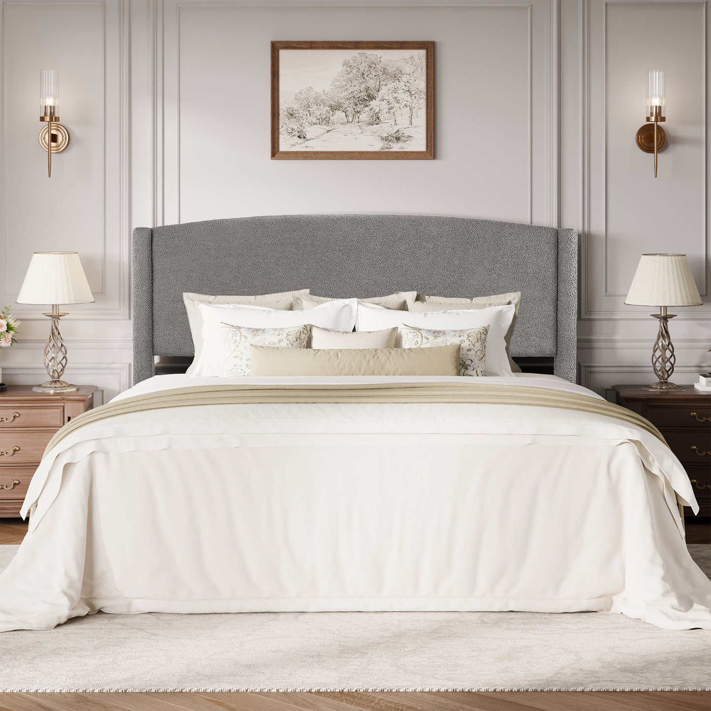 Amolife Bed Frame, Platform Upholstered Bed with Soft Teddy Fabric Curved Headboard
