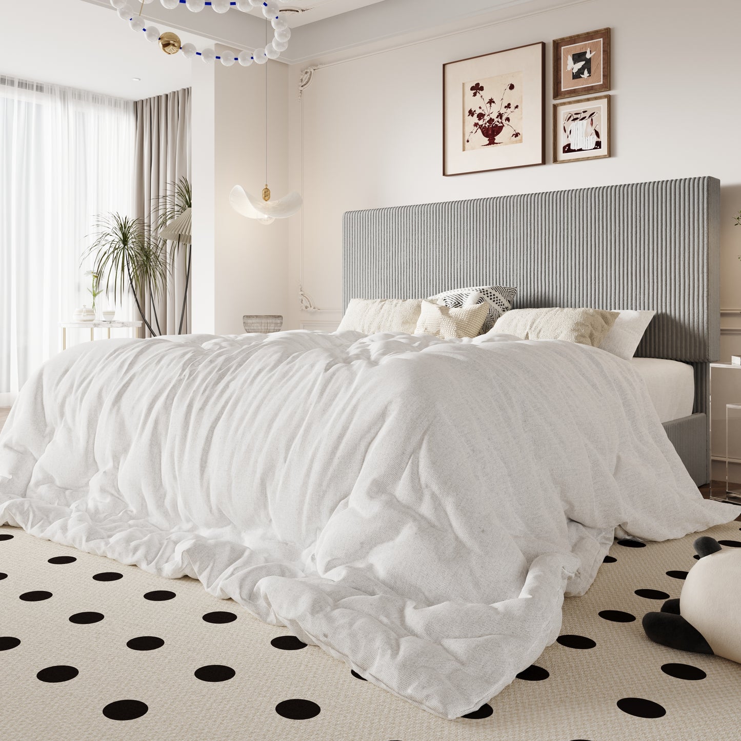 Amolife Upholstered Platform Bed Frame with Adjustable Height Headboard, Noise-Free