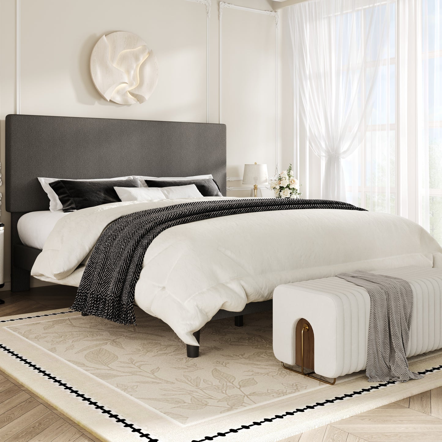 Amolife Bed Frame, Platform Bed Frame with Upholstered Adjustable Headboard