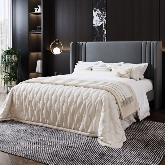 Amolife Bed Frame, Velvet Platform Bed with Upholstered Wingback Headboard